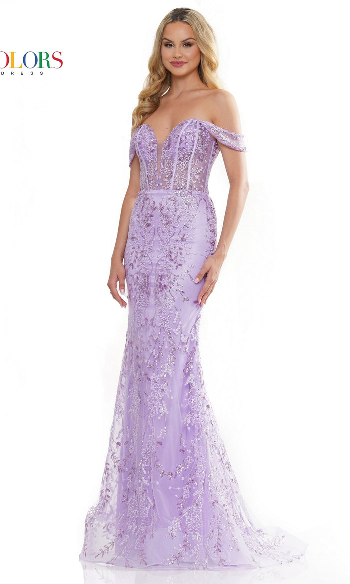 Off-the-Shoulder Sheer-Corset Long Prom Dress 3287