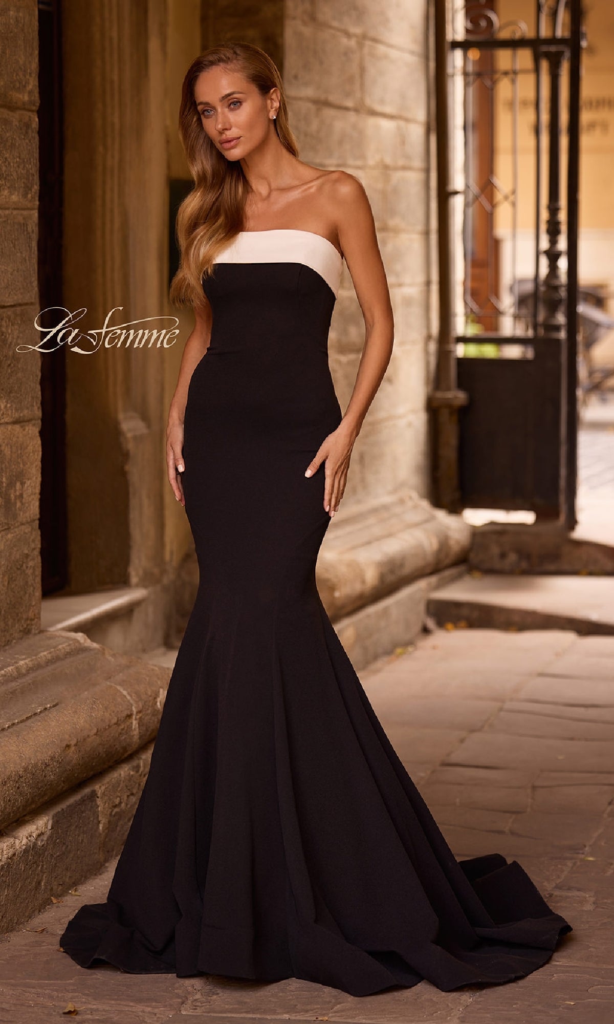 Strapless Long Black Prom Dress: La Femme 32914