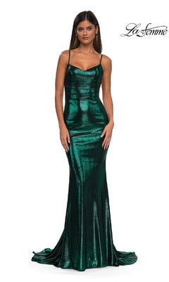 Long Metallic Mermaid Prom Dress with Open Back Emerald / 4 Long Metallic Mermaid Prom Dress with Open Back Emerald / 4