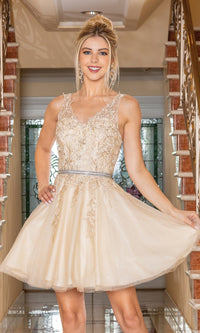 Short Prom Dress with Embroidered Sheer Bodice