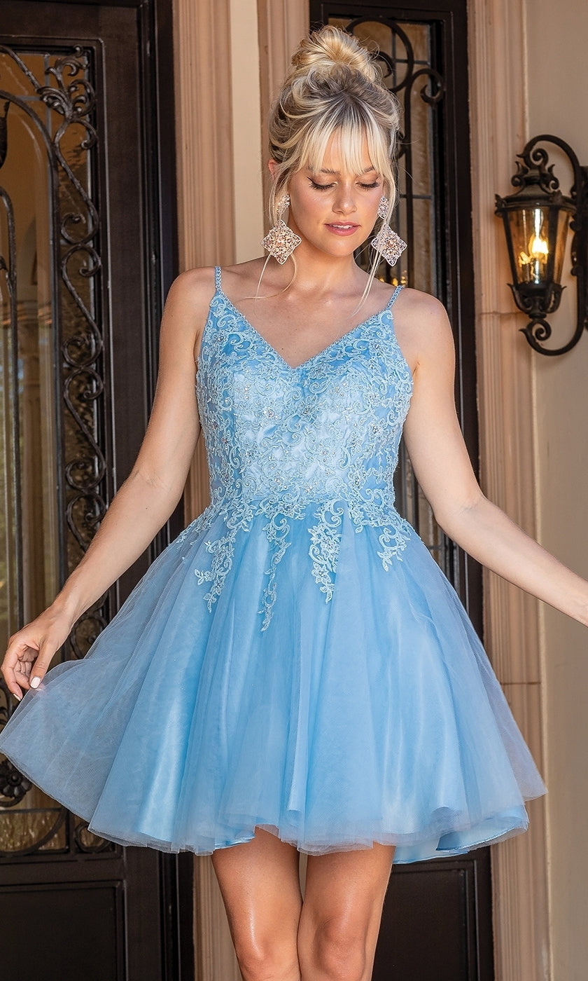 babydoll a line dress Short Homecoming with Lace-Up Back Bahama Blue / Large Size:42/ US 6 Christmas party dress women or any occasion where NHNW