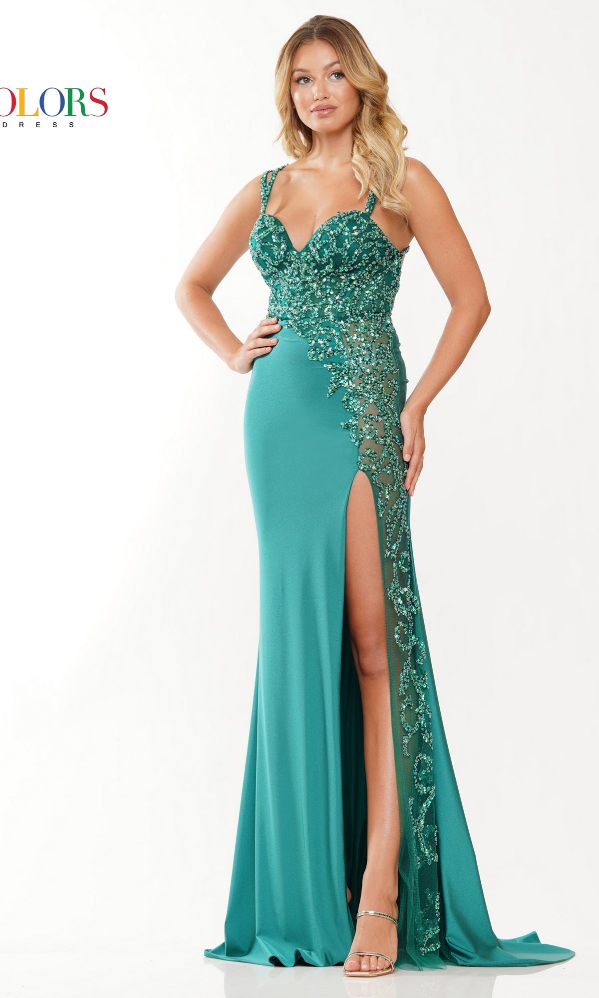 Sequin-Mesh Long Prom Gown 3306 by Colors Dress
