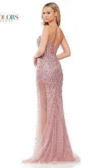 Sheer-Side Long Beaded-Mesh Prom Dress 3307