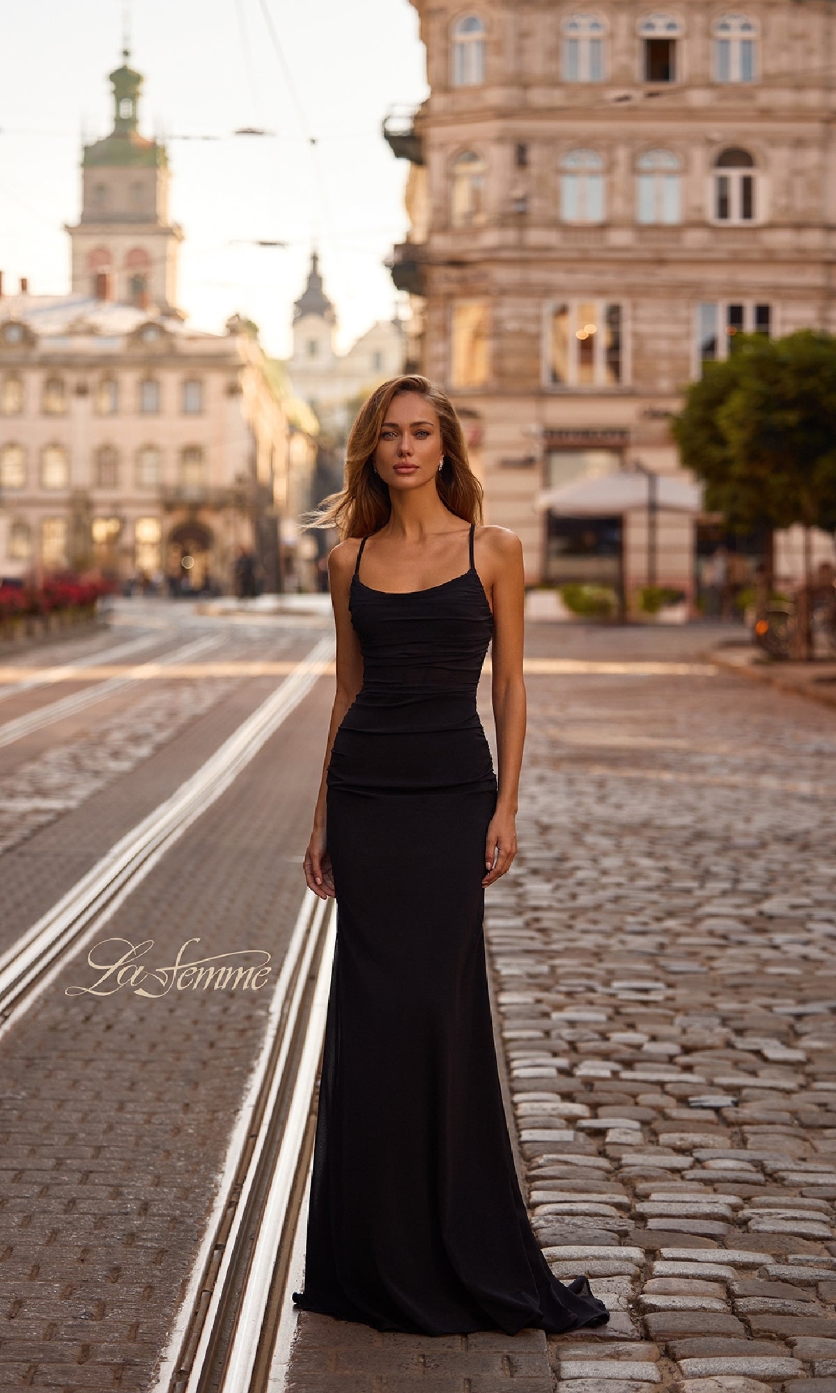 Strappy-Back Tight Long Prom Dress: La Femme 33086