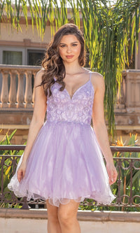 Embroidered Sheer-Bodice Short Homecoming Dress