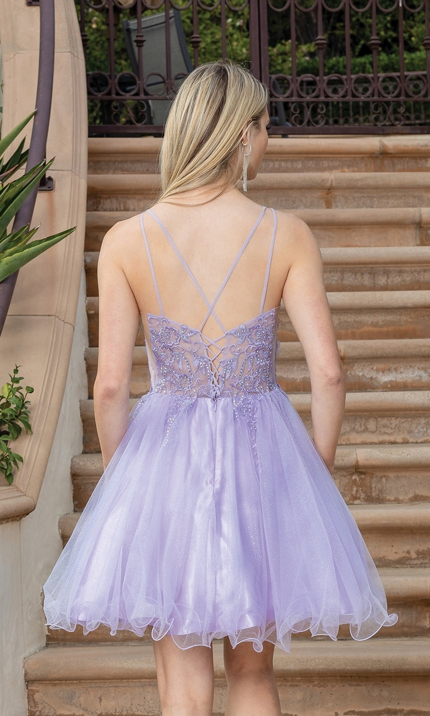 Embroidered Sheer-Bodice Short Homecoming Dress