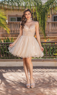 Glitter Tulle Babydoll Short Prom Dress 3336