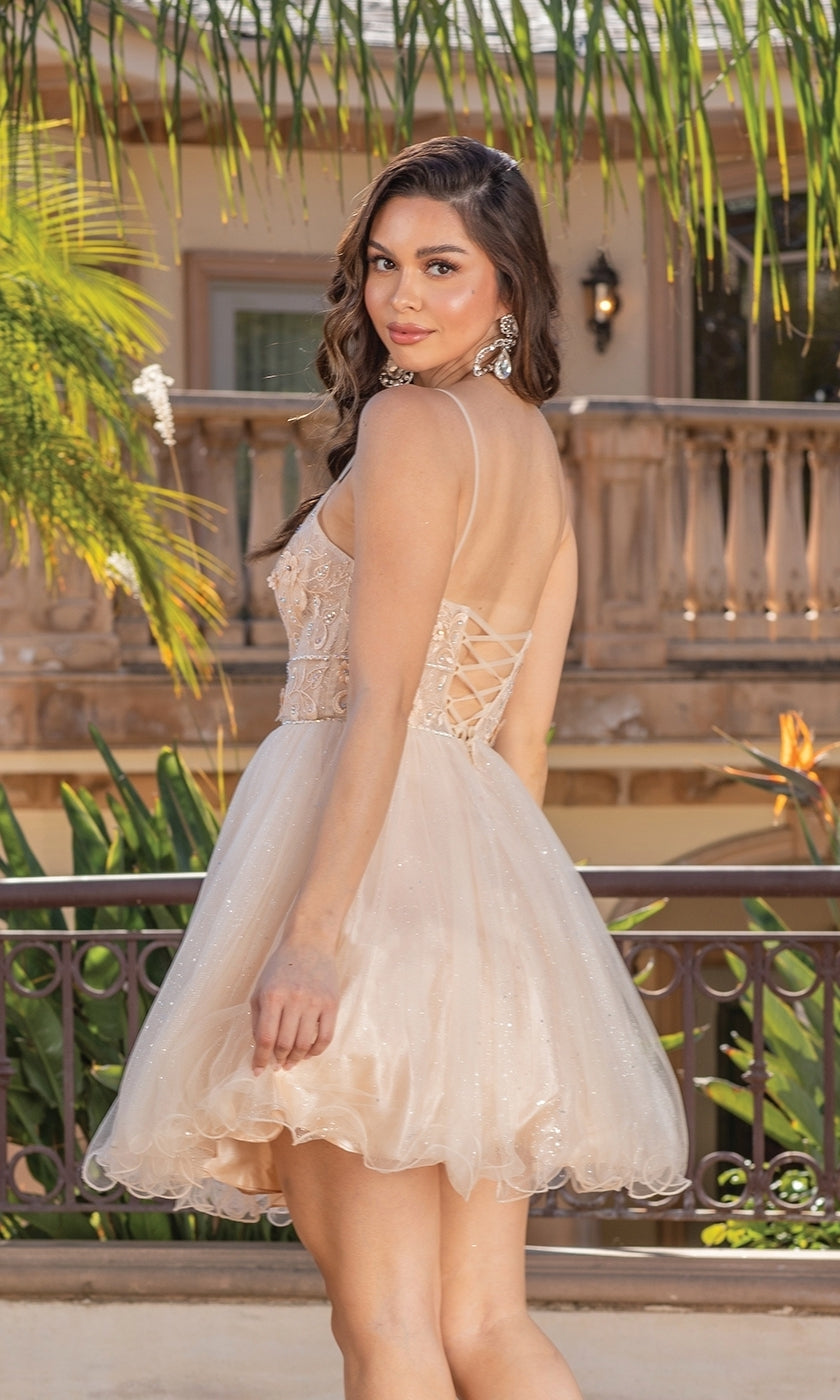 Short Babydoll Homecoming Dress with Glitter Lilac / XLarge