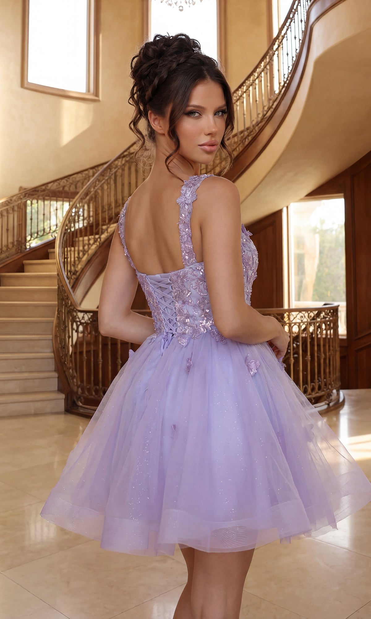 Short A-Line Homecoming Dress with Lace-Up Corset Back Lilac / 2XLarge