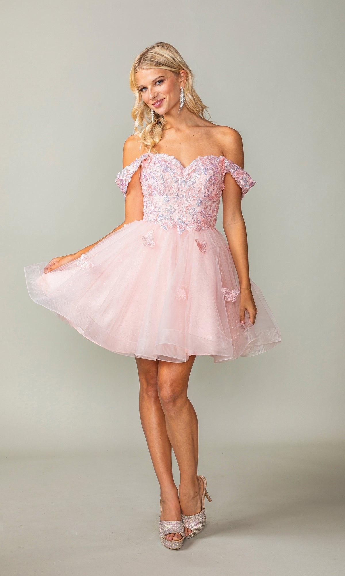 Embroidered-Lace Short Babydoll Hoco Dress 3338