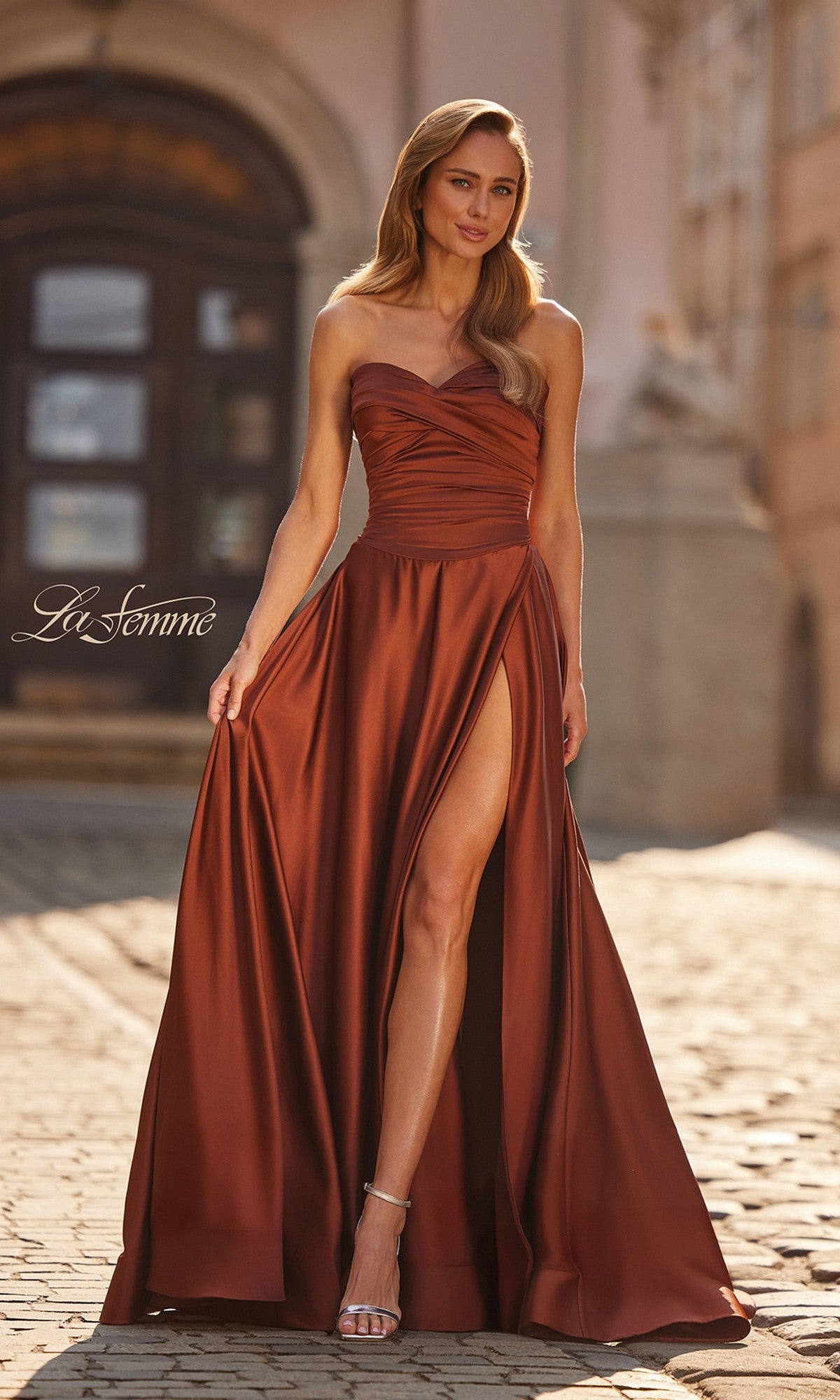 Strapless Long A-Line Prom Dress with Pockets Copper / 20