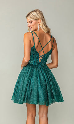 Fit-and-Flare Corset Glitter Homecoming Dress 3342 Hunter Green / XSmall