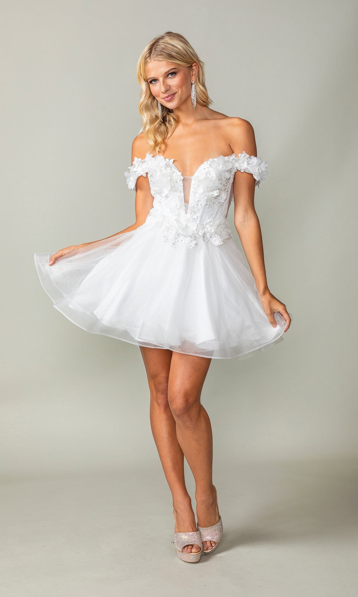 white off the shoulder babydoll dress Short Babydoll Homecoming Dress with Flower Bodice Lilac / Medium