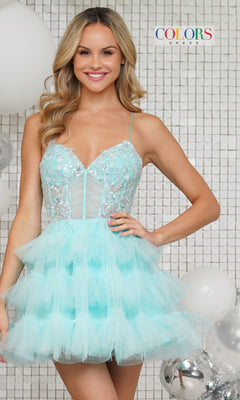 Colors Dress Short Glitter Homecoming Dress 3346 Mint / 0 Colors Dress Short Glitter Homecoming Dress 3346 Mint / 0