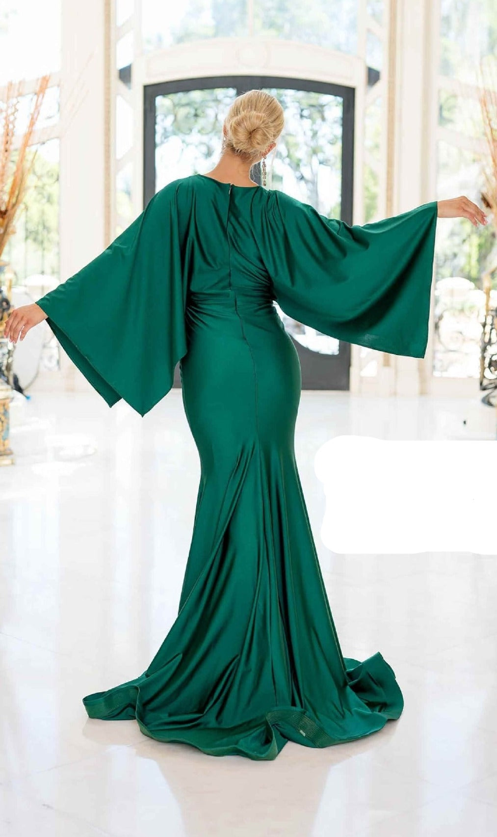 Deep V-Neck Long Formal Dress with Long Cape Sleeves Royal / 2XLarge