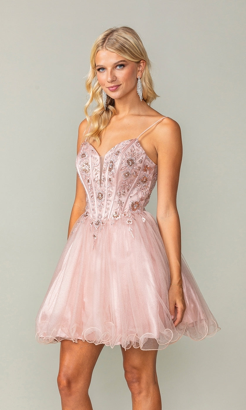 strapless open back dress Short Babydoll Homecoming Dress with Lace-Up Corset Blush / Large