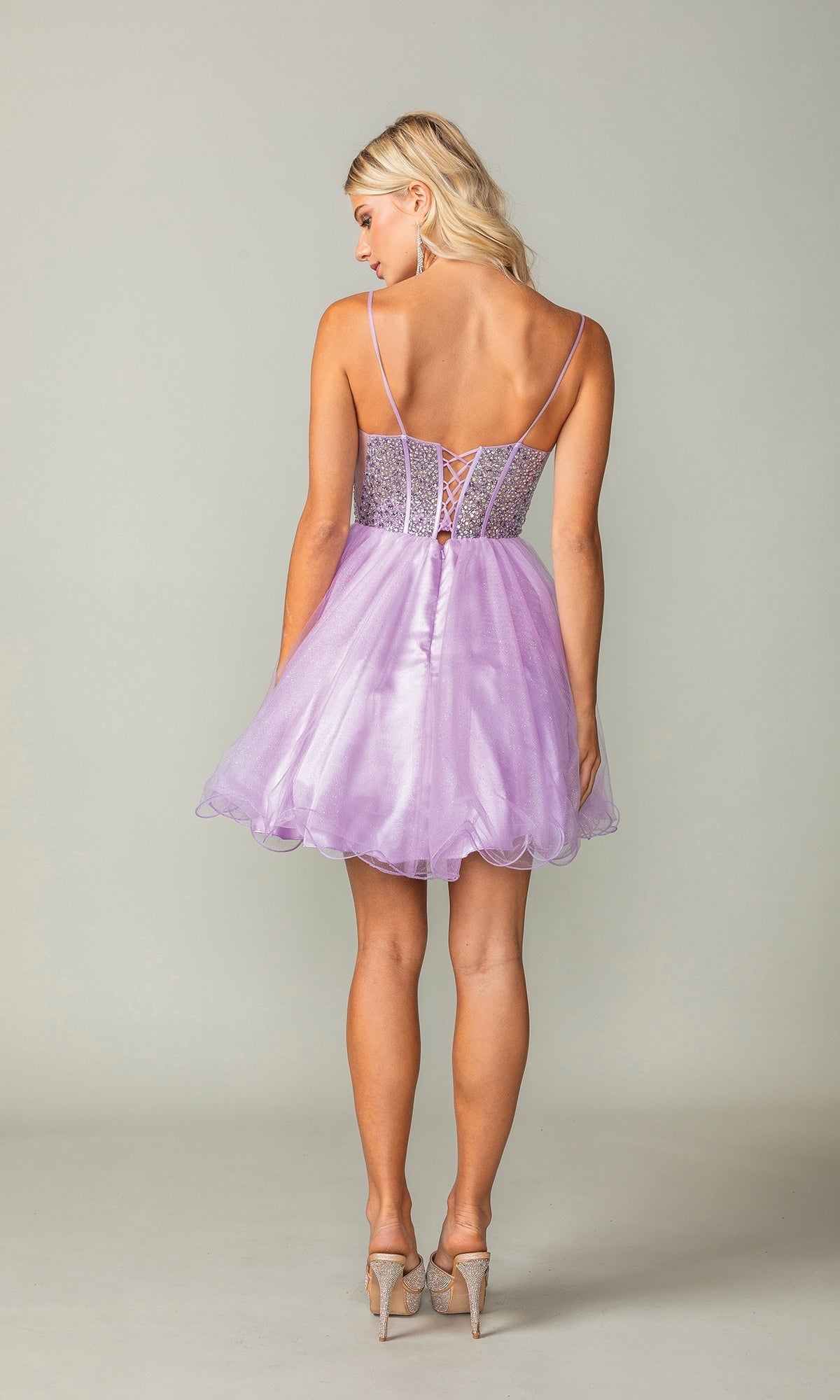 Glitter Tulle Short Prom Dress 3353