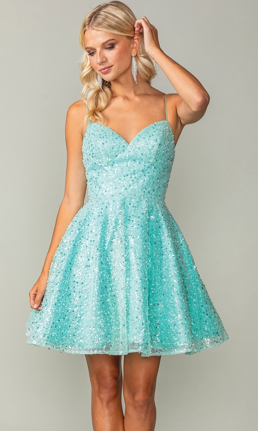 Lace-Up Short A-Line Homecoming Dress with Sequins
