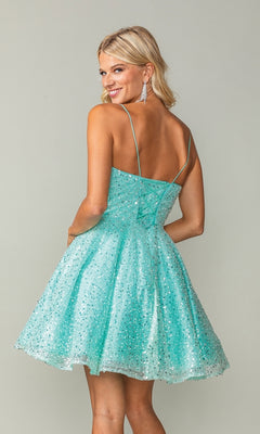 Lace-Up Short A-Line Homecoming Dress with Sequins PromGirl Lace-Up Short A-Line Homecoming Dress with Sequins PromGirl