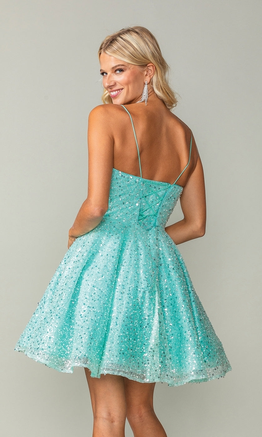 Lace-Up Short A-Line Homecoming Dress with Sequins