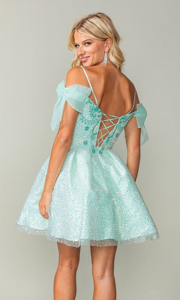 Off-Shoulder-Bow Glitter Hoco Dress 3363