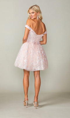 Off-Shoulder Short Homecoming Dress with Lace-Up Back Blush / 3XLarge