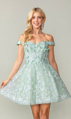 slim fit dress slacks Off-Shoulder Short Homecoming Dress with Lace-Up Back– PromGirl
