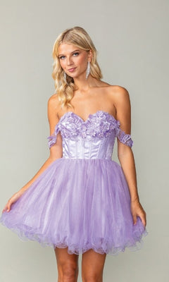 babydoll corset mini dress Short Babydoll Homecoming Dress with Lace-Up Corset Lilac / Large