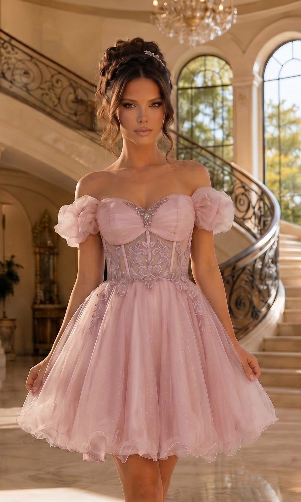 Ruffle-Sleeve Short Corset Homecoming Dress 3379