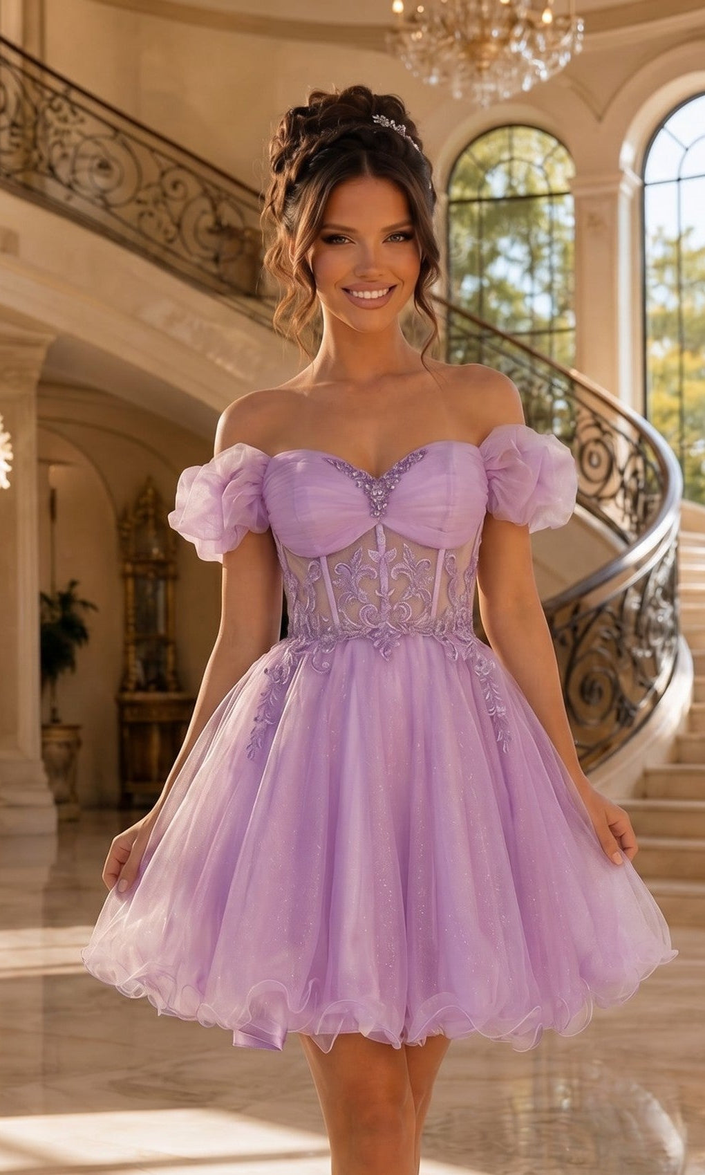 Ruffle-Sleeve Short Corset Homecoming Dress 3379 Lilac / XSmall Ruffle-Sleeve Short Corset Homecoming Dress 3379 Lilac / XSmall