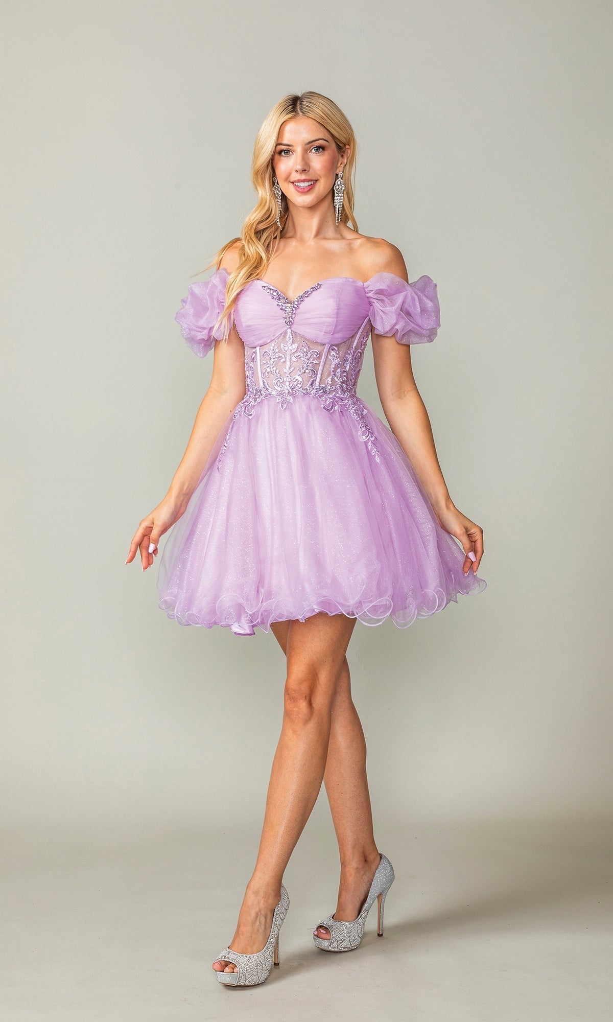 Ruffle-Off-Shoulder Dream Short Prom Dress 3379