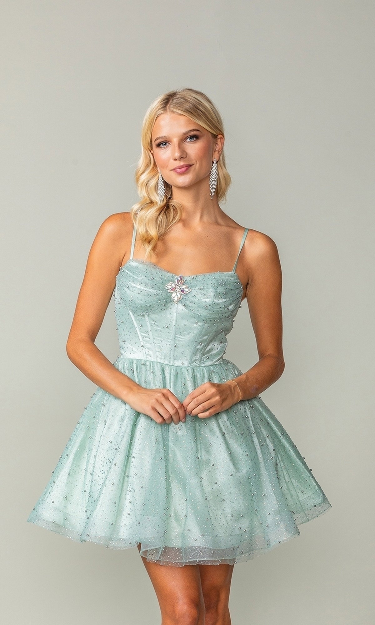 Fit-and-Flare Short Homecoming Dress with Glitter Sage / XLarge Fit-and-Flare Short Homecoming Dress with Glitter Sage / XLarge