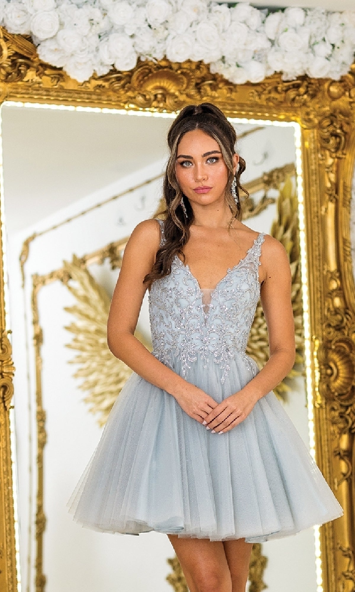 Fit-and-Flare Short Hoco Dress: Dancing Queen 3398 Silver / XSmall Fit-and-Flare Short Hoco Dress: Dancing Queen 3398 Silver / XSmall