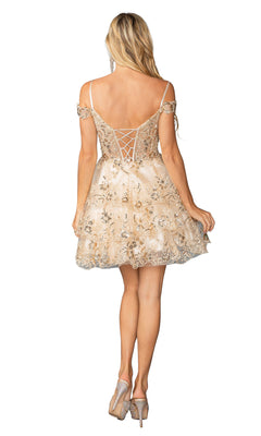 princess polly baby blue dress Lace-Up Short Ruffle Homecoming Dress with Glitter Champagne / Large