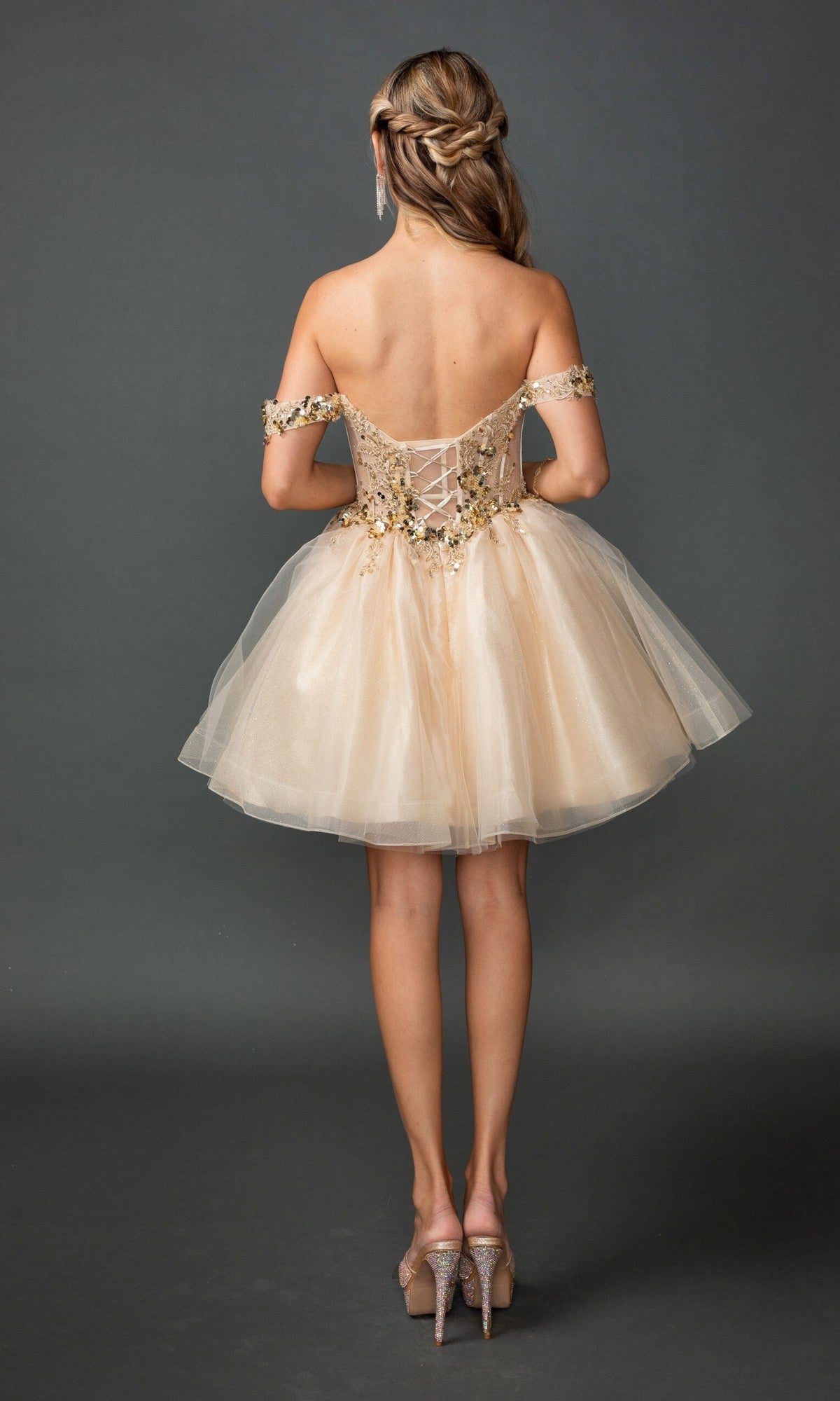 Off-Shoulder Fit-and-Flare Glitter Homecoming Dress – PromGirl