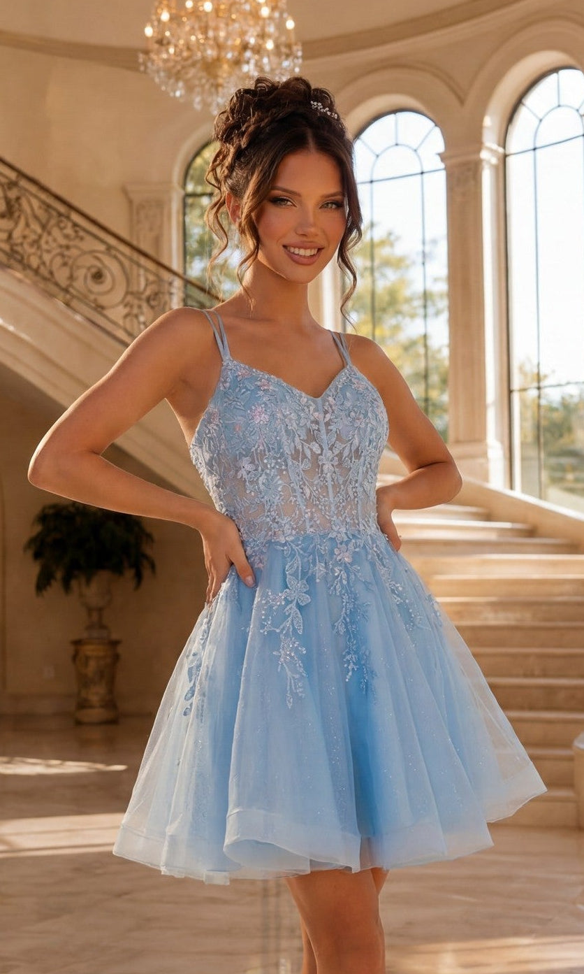 Embroidered Short A-Line Prom Dress with Sheer Corset Blush / 2XLarge