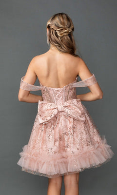 Off-Shoulder Short Rose Gold Prom Dress with Sequins Rose Gold / XSmall Off-Shoulder Short Rose Gold Prom Dress with Sequins Rose Gold / XSmall
