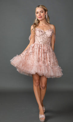 Off-Shoulder Short Rose Gold Prom Dress with Sequins Rose Gold / XSmall