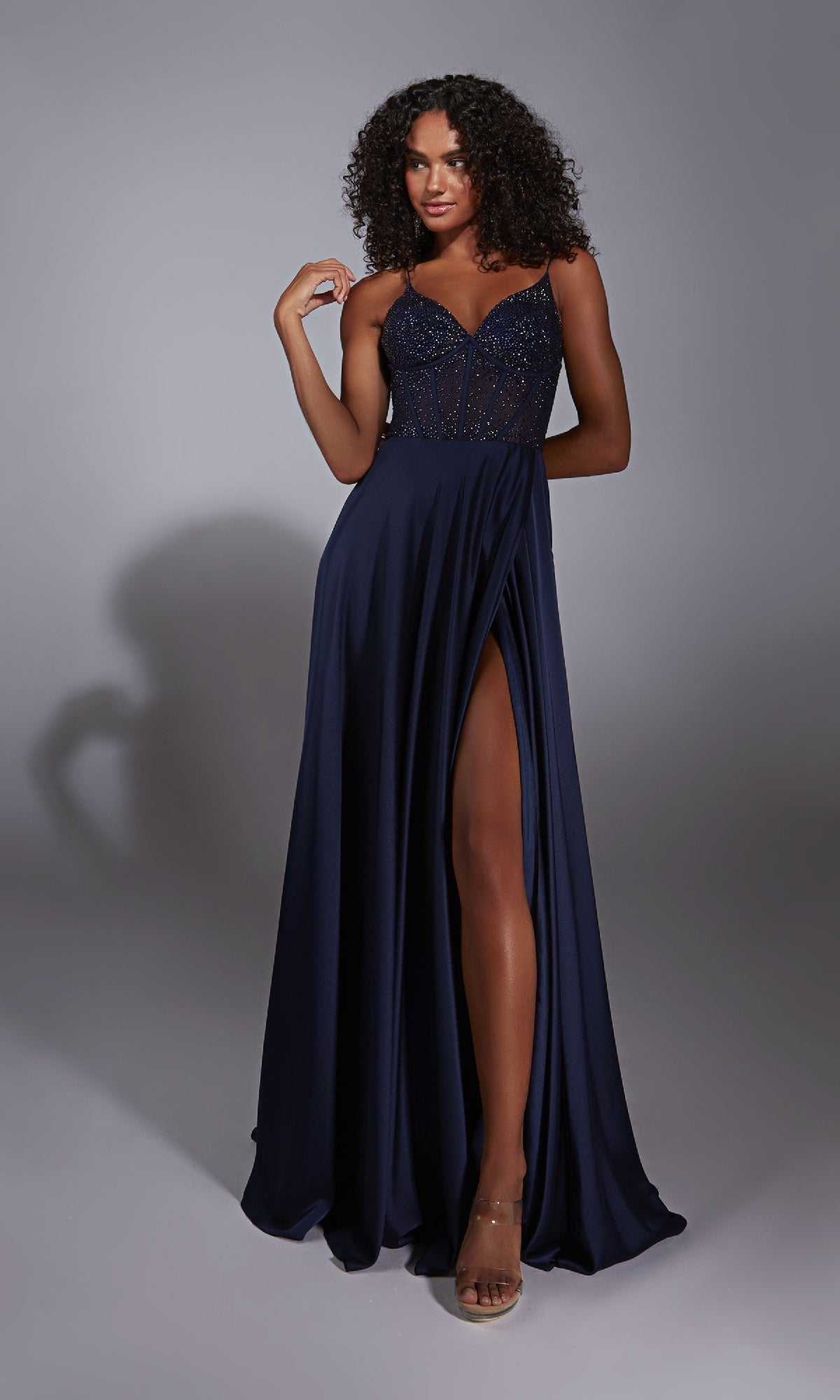 blue dress for baby girl Aerie Couture 348 Sheer-Bodice A-Line Prom Dress Black / 20