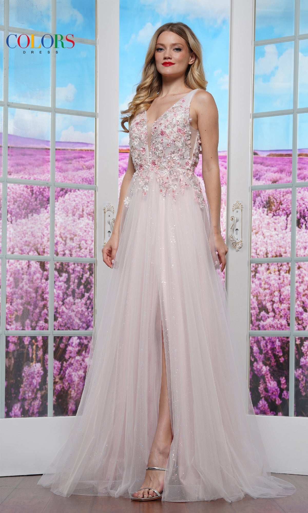Glitter-Tulle Long Prom Ball Gown: Colors Dress 3499