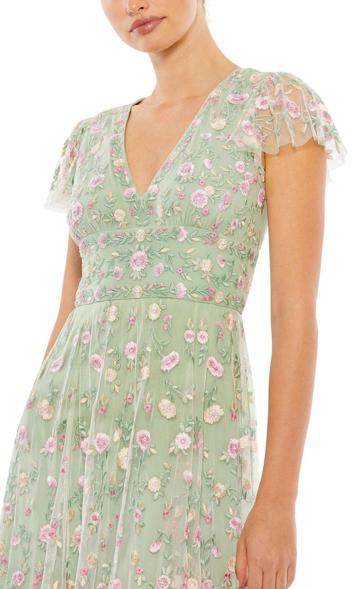 Mac Duggal Embroidered V-Neck Cap Sleeve Midi Dress, Size 14, Sage Mac Duggal Embroidered V-Neck Cap Sleeve Midi Dress, Size 14, Sage