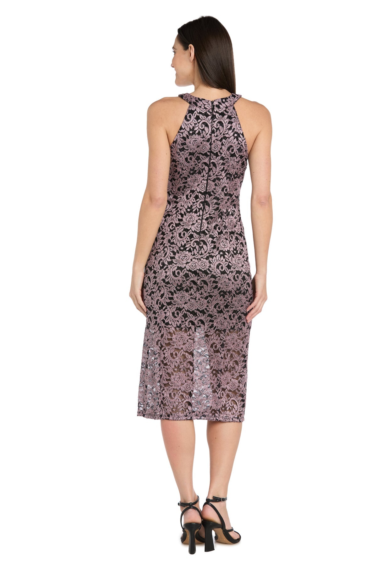 R & M Richards Women's Lace Two-Tone Halter Midi Dress - Mauve/Black - Size 12 R & M Richards Women's Lace Two-Tone Halter Midi Dress - Mauve/Black - Size 12