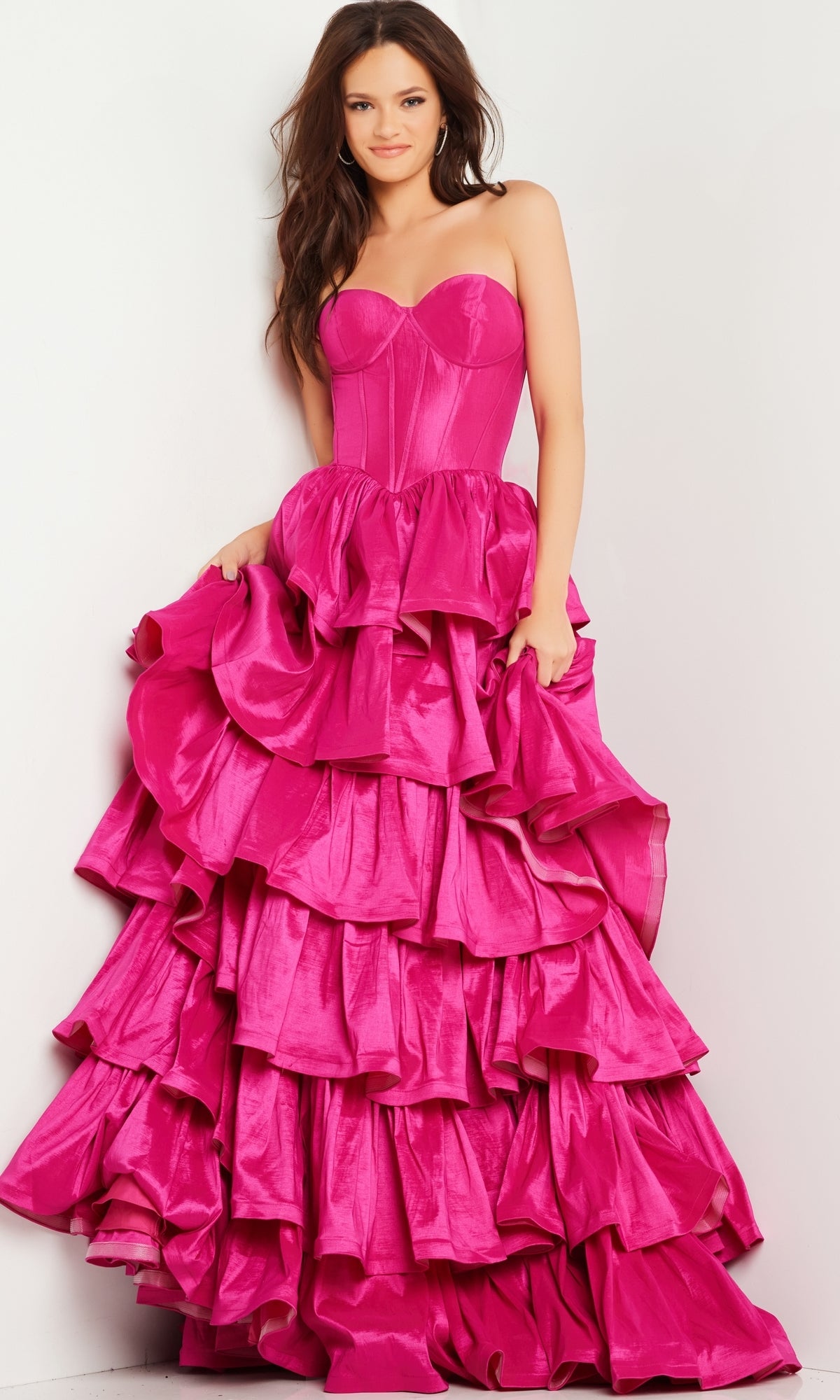 Strapless Long Taffeta A-Line Prom Dress with Ruffles Black / 2