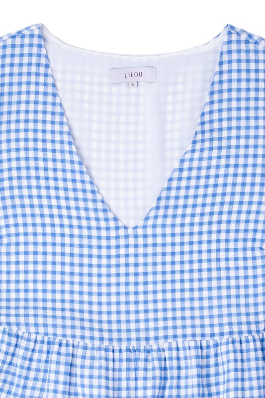 Short Gingham Print Tiered Casual Dress FGDR31L009