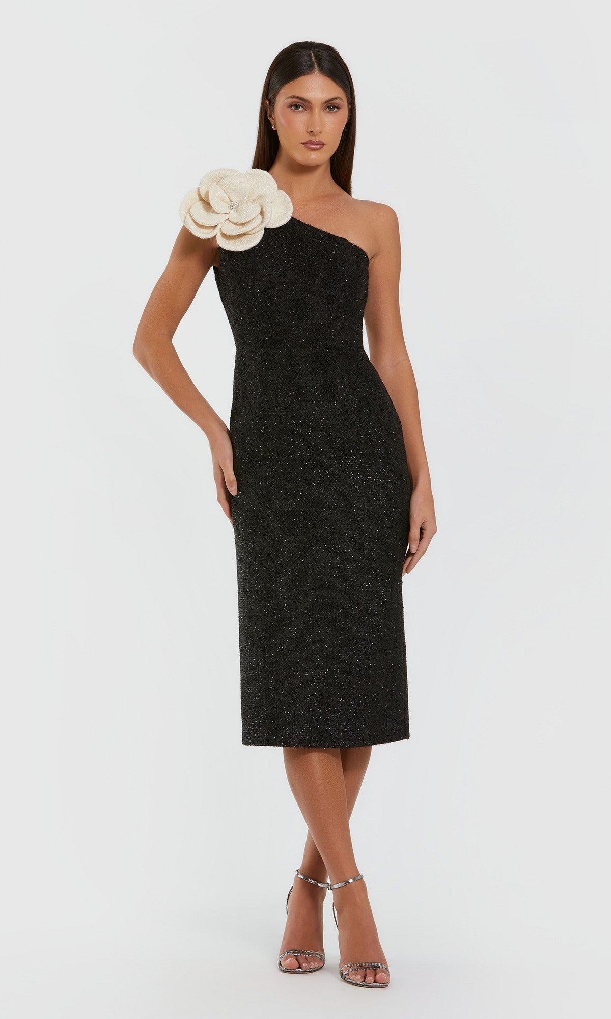 midi black wedding guest dress Mac Duggal Women's One Shoulder Boucle With 3D Flower - - Size 12 Jennie oggi al SAN The Luisa is a Style:CM3066D Size:2XL_30-32