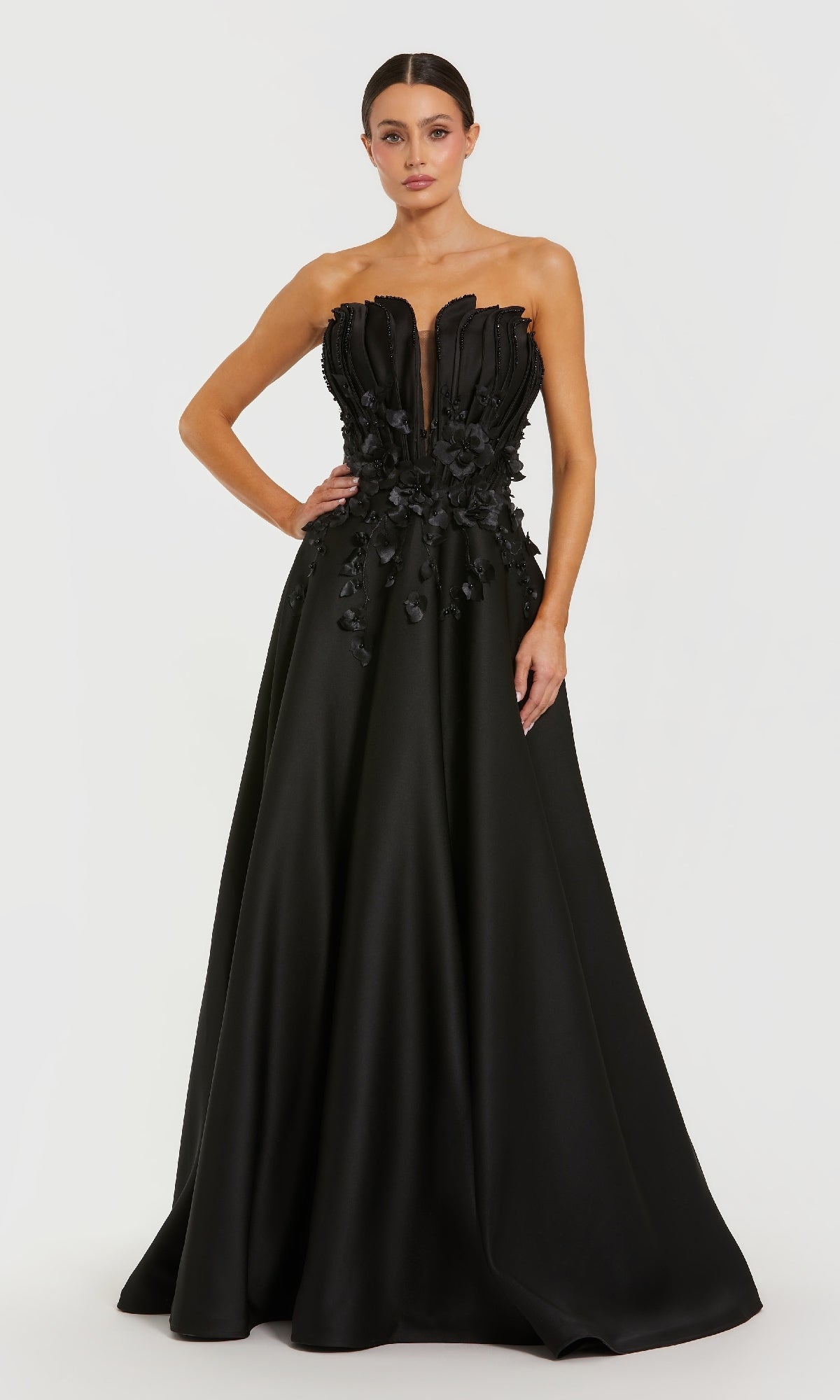black mac duggal dress Draped Pearl Beaded Mermaid Gown From Mac Duggal. Mac Duggal Strapless Satin Floral