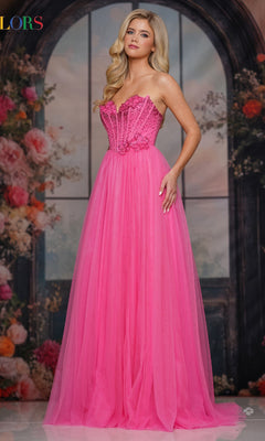 Strapless Long Corset Prom Gown: Colors Dress 3797 Hot Pink / 0 Strapless Long Corset Prom Gown: Colors Dress 3797 Hot Pink / 0