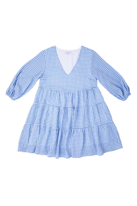 Short Gingham Print Tiered Casual Dress FGDR31L009