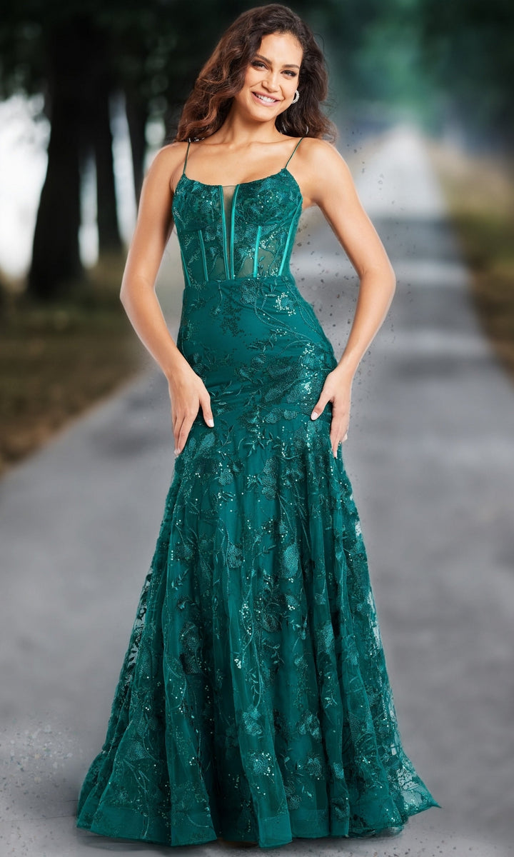 Embroidered-Lace Long Mermaid Prom Dress with Corset – PromGirl