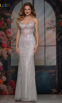 Strapless Long Sparkly Prom Dress with Sheer Corset– PromGirl